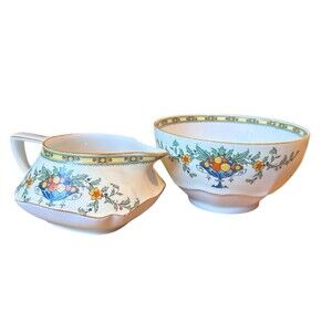 Crown Ducal Ware England Fruit Orange Lemon Plum Creamer & Sugar Regd No 7294-4